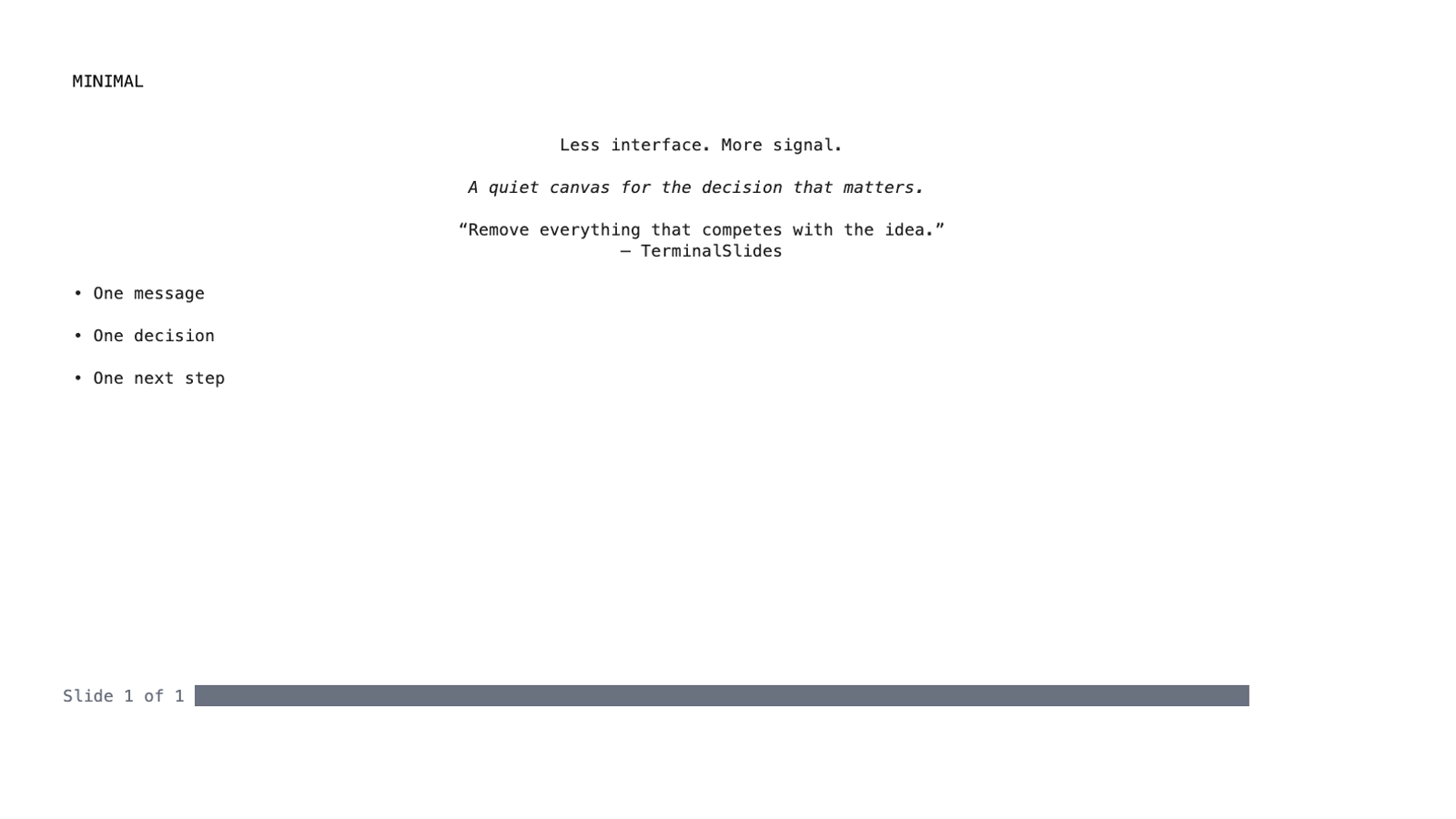 Minimal theme showing a focused editorial quote